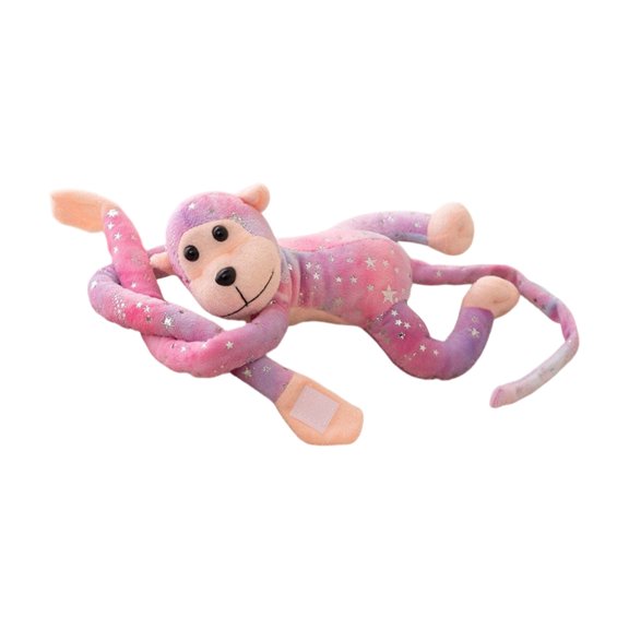 Plush Monkey Stuffed Animal - Gold Foil Tie Dye Curtain Tieback Hanging Decorative Doll With Hook And Loop Fasteners - For Home Decoration, Kids Bedroom, Playroom, Nursery, Window