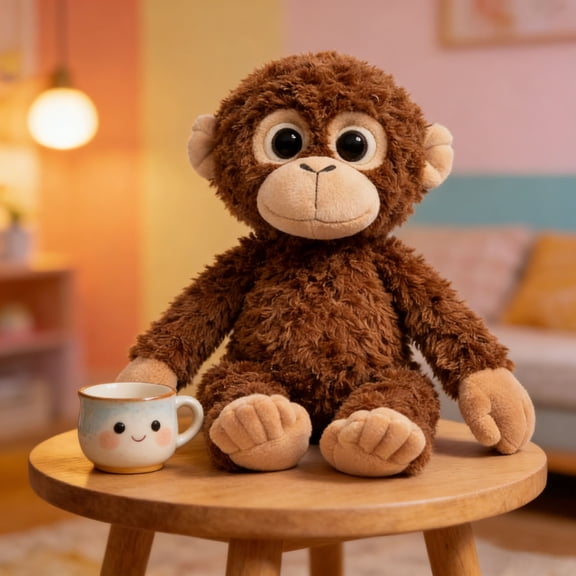 Plush Monkey Stuffed Animal Pillow – Cute Big Eyes Monkey Doll, Soft Hugging Sleep Toy for Girls, Birthday Gift and Room Decor