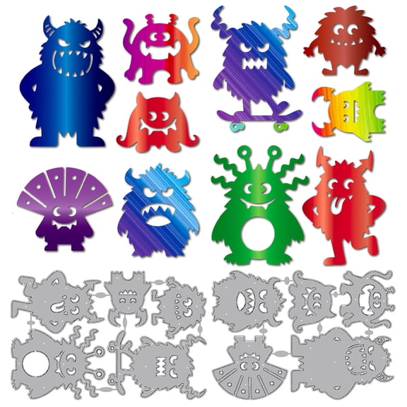 Plush Monster Metal Cutting Dies Cartoon Monsters Die Cuts Stencils Funny Aliens Embossing Template Dies for Card Making Scrapbooking Album Decor