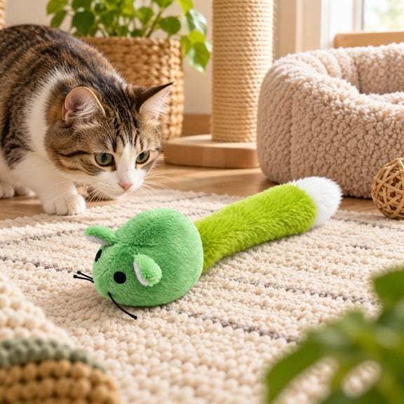 Plush Mouse Cat Toy Long Fluffy Tail Cat Toy Soft Interactive Chew Cat Toys For Indoor Cats For Kittens Daily Play(Blue-7.87")