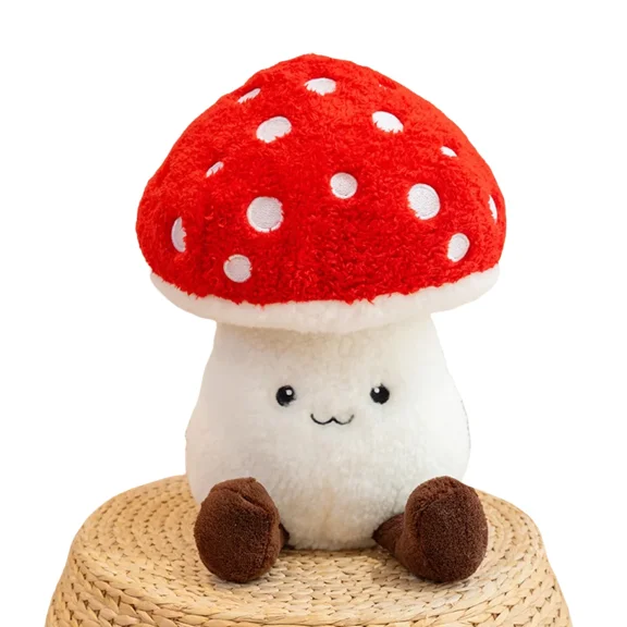 Plush Mushroom Pillow, 12''Red 3D Stuffed Mushroom, Plush Toy Room Decor Gift for Kids & Adults