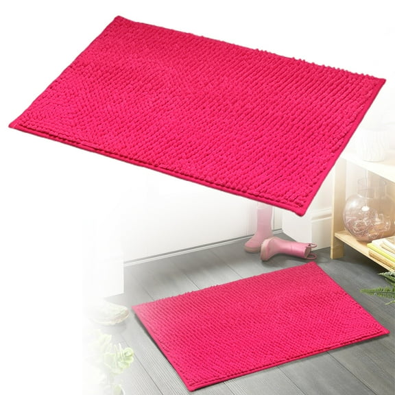 Plush Non Slip Bath Mat, Highly Absorbent 0.4 Inch Thick Soft Polyester Rug with Adhesive Backing Machine Washable for Bathroom, Non Skid Floor Carpet, Hot Pink, 15.7"x23.6", By Harlik