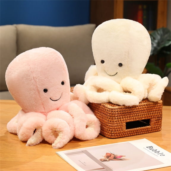 Plush Octopus Stuffed Animal, Soft Cuddly Octopus Plushie With Smiling Face, For Kids S Bedroom Decor Playroom Companion - White
