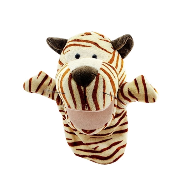 Plush Orange Bengal Tiger Hand Puppet with Movable Open Mouth Realistic Safari Animal Toy for Role Play Stage Performance, 9 Inch