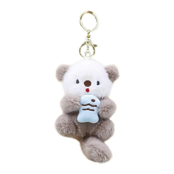 Plush Otter Keychain Charm with Hugging Fish Design for Backpack Bag Hanging Decoration Creative Animal Pendant Accessory for Friends and Family, Khaki 6 Inch