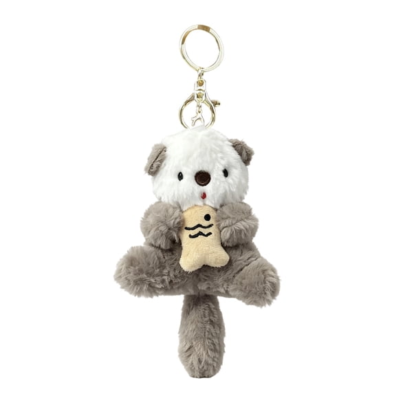Plush Otter Keychain Cute Stuffed Animal Keyring Charm Bag Pendant Hanging Decoration for Backpacks Car Keys Birthday Gifts for Couples Friends Khaki