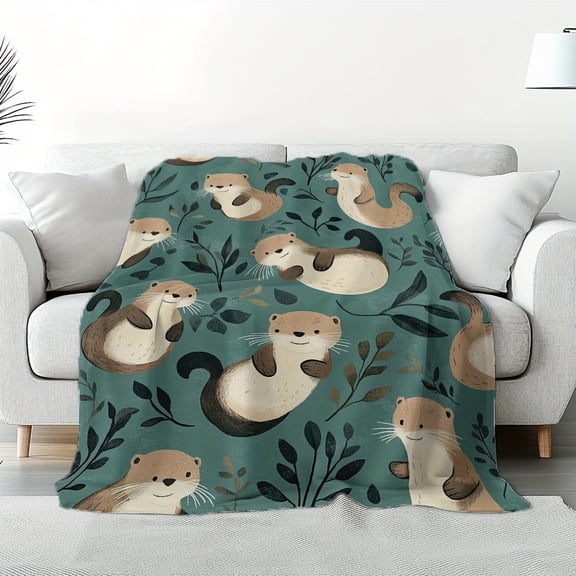 Plush Otter Oasis Printed Flannel Blanket Shawl - Cozy All-Season Wear for Bed, Couch, or Outdoor