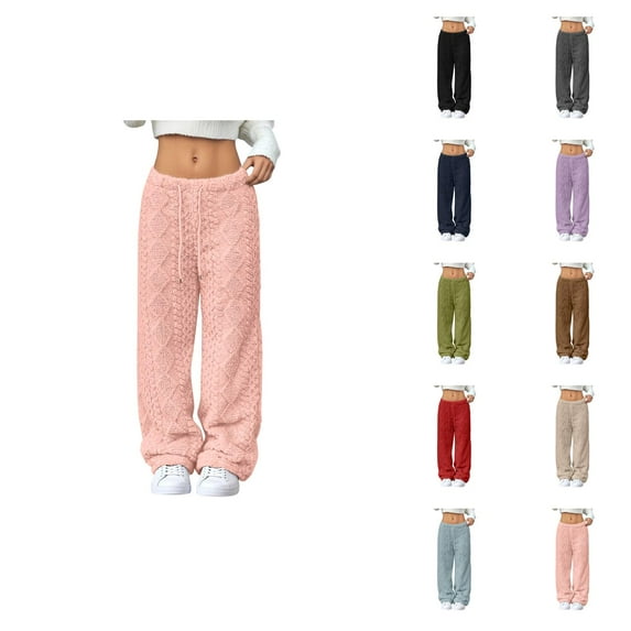 Plush Pajama Pants Women 2026 Winter Soft Thermal Elastic Waist Drawstring Loose Sleepwear Bottoms Pj Pants