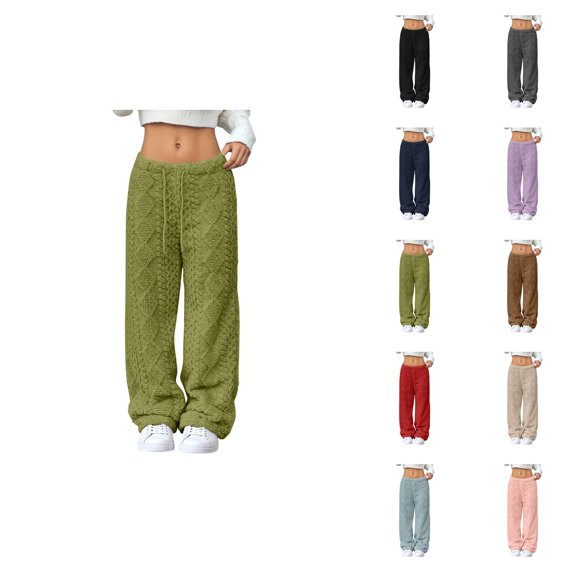 Plush Pajama Pants Women 2026 Winter Soft Thermal Elastic Waist Drawstring Loose Sleepwear Bottoms Pj Pants