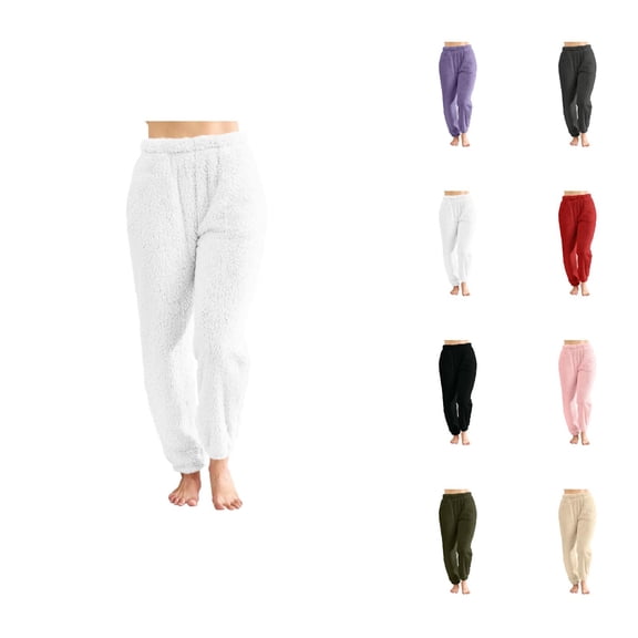 Plush Pajama Pants Women 2026 Winter Warm Comfort Fuzzy Pj Pants Long Lounge Bottoms Sleepwear with Pockets