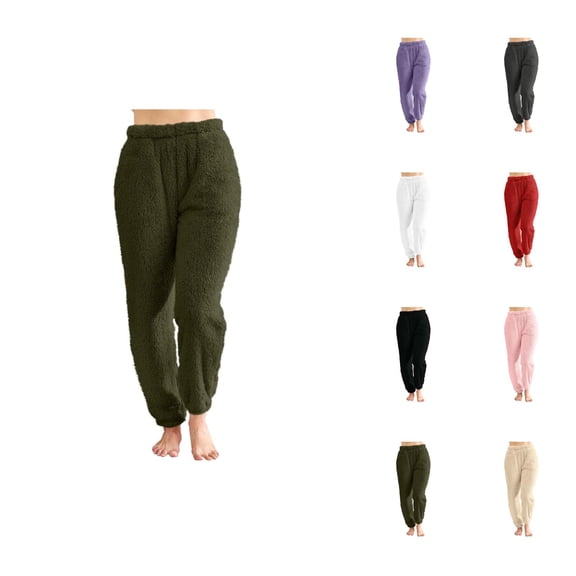 Plush Pajama Pants Women 2026 Winter Warm Comfort Fuzzy Pj Pants Long Lounge Bottoms Sleepwear with Pockets