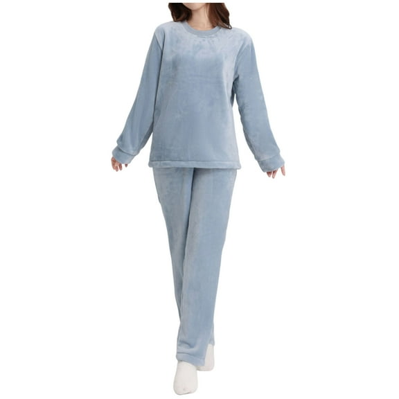 Plush Pajamas Sets for Women Pullover Long Sleeve Warm Winter Fuzzy Sleepwear Fuffy Soft Cold Weather Pjs Lounge Sets