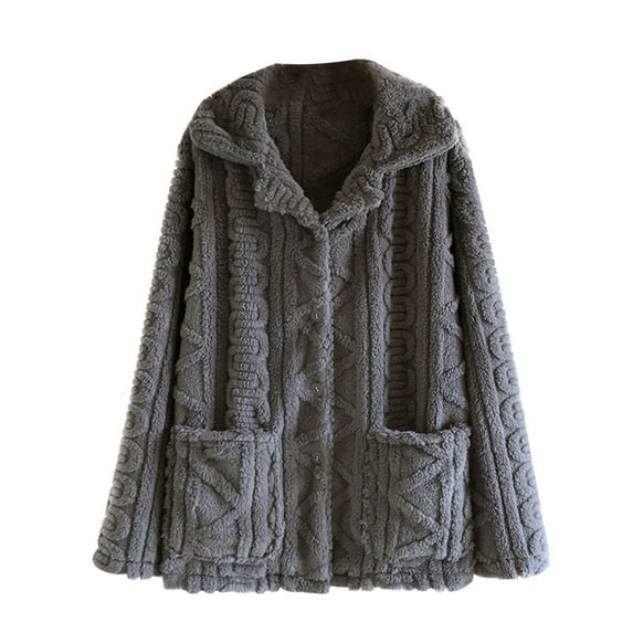 Plush Pajamas Tops Womens Fluffy Fleece Lapel Button Down Winter Outerwear Cozy Warm Lounge Sleepwear with Pockets