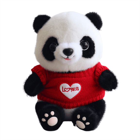 Plush Panda Bear Stuffed Animal with Love Heart Shaped Print Sweater, Soft Cuddly Toy Gift for Valentine's Day, Birthday, Anniversary, Home Decor, 10 Inch Cute Panda Plush Doll