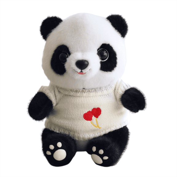 Plush Panda Bear Stuffed Animal with Love Heart Shaped Print Sweater, Soft Cuddly Toy Gift for Valentine's Day, Birthday, Anniversary, Home Decor, 10 Inch Cute Panda Plush Doll