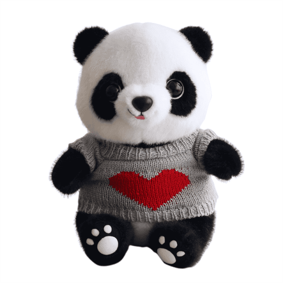 Plush Panda Bear Stuffed Animal with Love Heart Shaped Print Sweater, Soft Cuddly Toy Gift for Valentine's Day, Birthday, Anniversary, Home Decor, 10 Inch Cute Panda Plush Doll