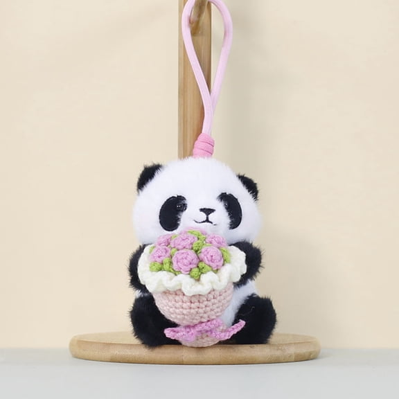 Plush Panda Bouquet Pendant, Cute Flower Hugging Plush Keychain With Handmade Bouquet Soft Decorative Charm And Gift Design, Romantic Bag Accessory for Backpack Keys Anniversary Valentine Gift
