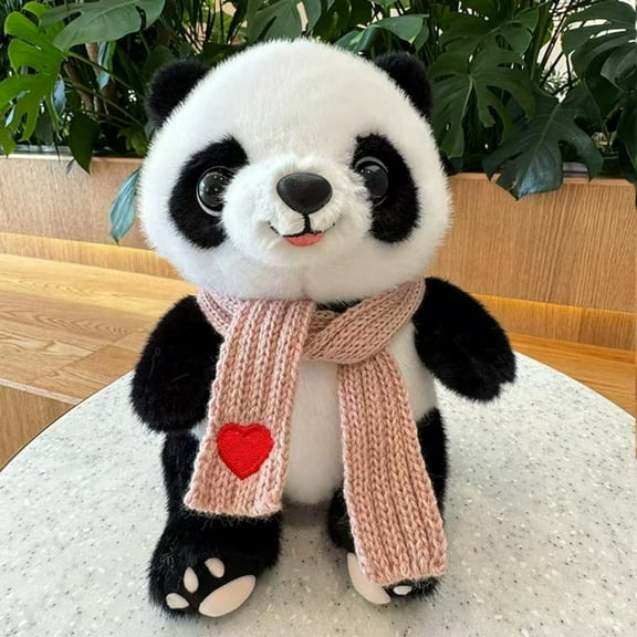 Plush Panda Toy, , Cute Simulation Stuffed Animal With Pink Scarf, Sitting Panda Doll For Kids, Cuddly Soft Toy For Nursery Bed Decor, 1 Pack Birthday Gift For Toddlers