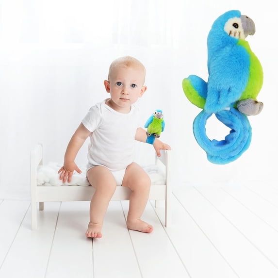 Plush Parrot Slap Bracelet Toy, Soft Stuffed Animal Wristband for Kids, Cute Classroom Party Favor and Birthday Gift for Boys Girls(Blue)