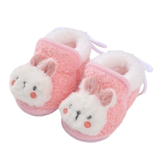 Plush Patchwork Babies' Soft-soled Toddler Shoes Cute Plush Cartoon Decoration Babies' Cotton-padded Shoes Babies' Lace-up Snow Boots Christmas Gift