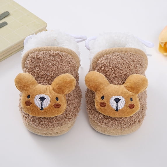 Plush Patchwork Babies' Soft-soled Toddler Shoes Cute Plush Cartoon Decoration Babies' Cotton-padded Shoes Babies' Lace-up Snow Boots Christmas Gift