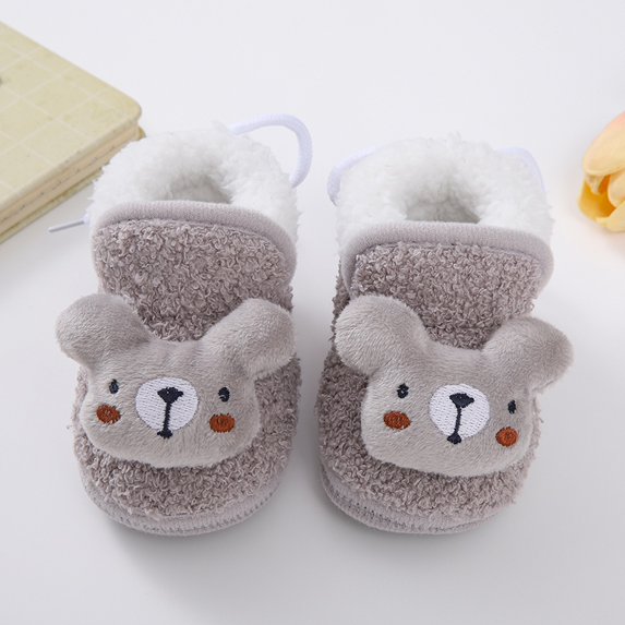 Plush Patchwork Babies' Soft-soled Toddler Shoes Cute Plush Cartoon Decoration Babies' Cotton-padded Shoes Babies' Lace-up Snow Boots Christmas Gift