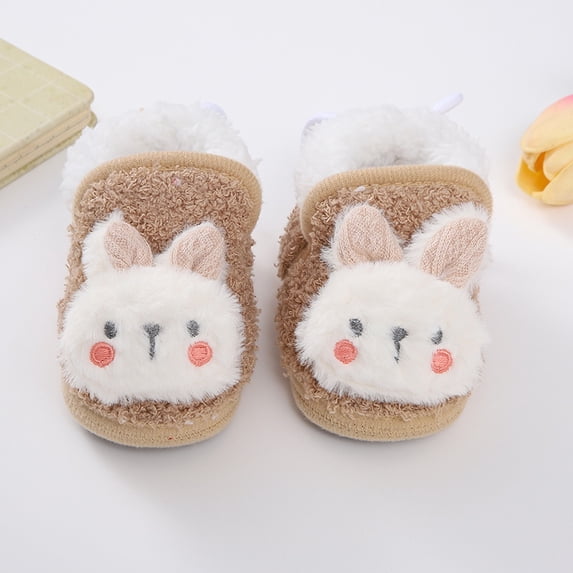 Plush Patchwork Babies' Soft-soled Toddler Shoes Cute Plush Cartoon Decoration Babies' Cotton-padded Shoes Babies' Lace-up Snow Boots Christmas Gift
