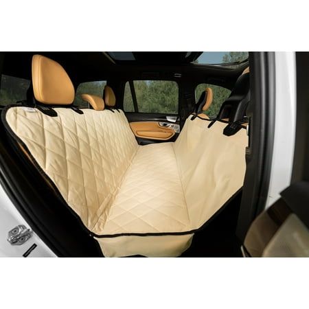 Plush Paws Products Premium Rear Car Seat Protector w/ Hammock | Washable & Waterproof Back Seat Dog Cover for Car, Truck, & SUV | Nonslip, Tear Resistant Pet Seat Cover | Small Tan