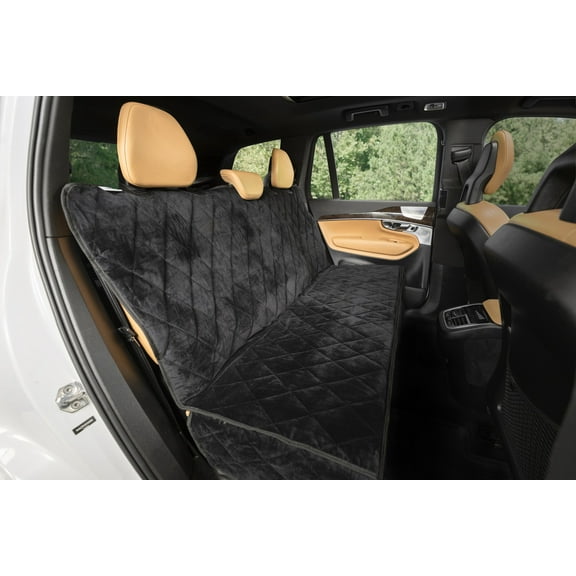 Plush Paws Products Velvet Rear Car Seat Protector w/o Hammock | Washable & Waterproof Back Seat Dog Cover for Car, Truck, & SUV | Nonslip, Tear Resistant Pet Seat Cover | Regular Charcoal