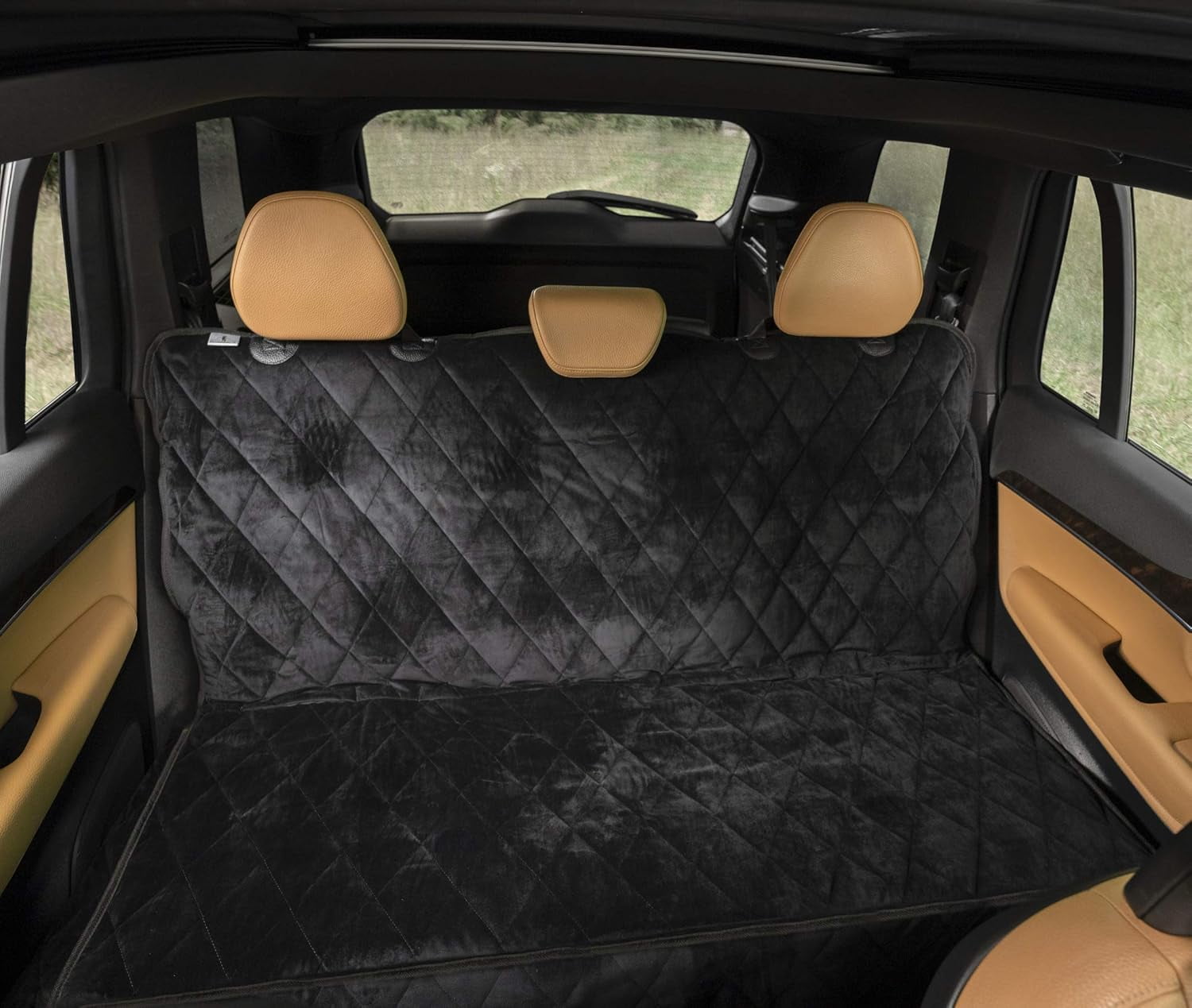 Plush Paws Products Velvet Rear Car Seat Protector w/o Hammock | Washable & Waterproof Back Seat Dog Cover for Car, Truck, & SUV | Nonslip, Tear Resistant Pet Seat Cover | Regular Charcoal