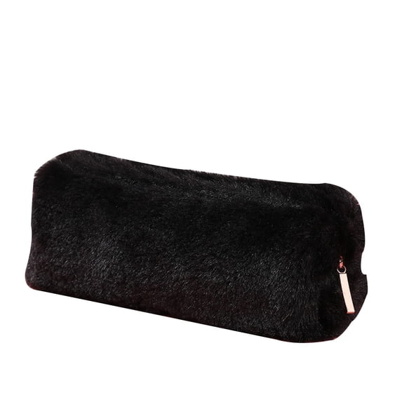 Plush Pencil Case, Large Capacity, Soft Korean Style, for Students, Black