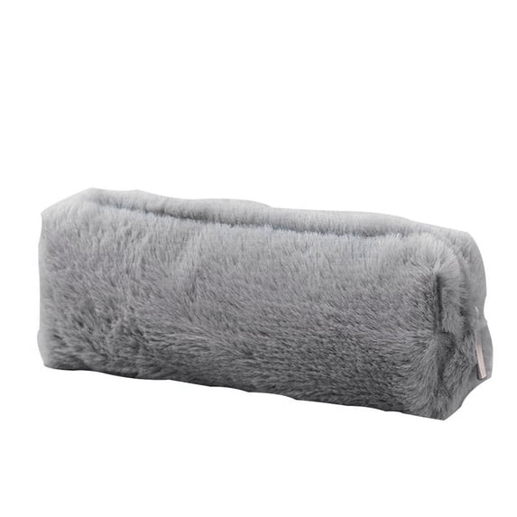 Plush Pencil Case, Large Capacity, Soft Korean Style, for Students, Grey