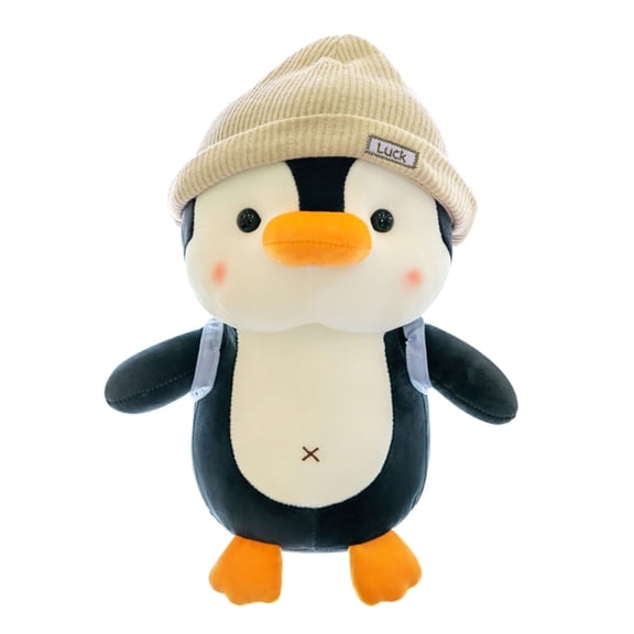 Plush Penguin Cute Fluffy Stuffed Animal with Hat & Backpack 9 Inch Height Sleeping Aids Dolls Gifts for Boys Girls