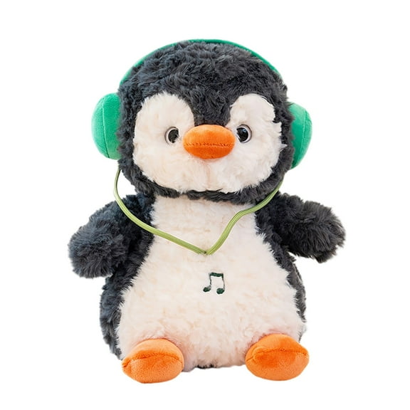 Plush Penguin Stuffed Animal with Green Headphones, Soft Musical Toy, Cute Gift for Kids, Boys, Girls, Birthday, Nursery Decor, 10 Inch Cuddly Companion