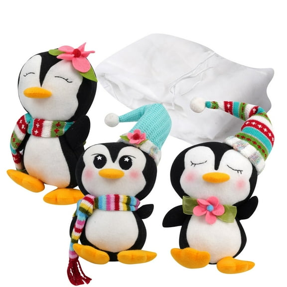 Plush Penguin Stuffed Animal Set with Scarves and Hats Soft Toy for Holiday Winter Decorations and Gifts for Kids Adults