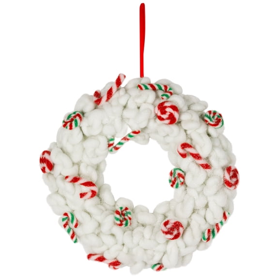 Northlight Plush Peppermint and Candy Canes Small Christmas Wreath Decoration - 13" - Unlit