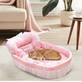 thumbnail image 1 of Plush Pet Bed For Cats Dogs, 22x16 Inch Soft Cushion With Removable Mattress, Breathable Mesh Trim For Comfort, Machine Washable Small Animal House, Non-Slip Bottom For Stability (Pink), 1 of 6