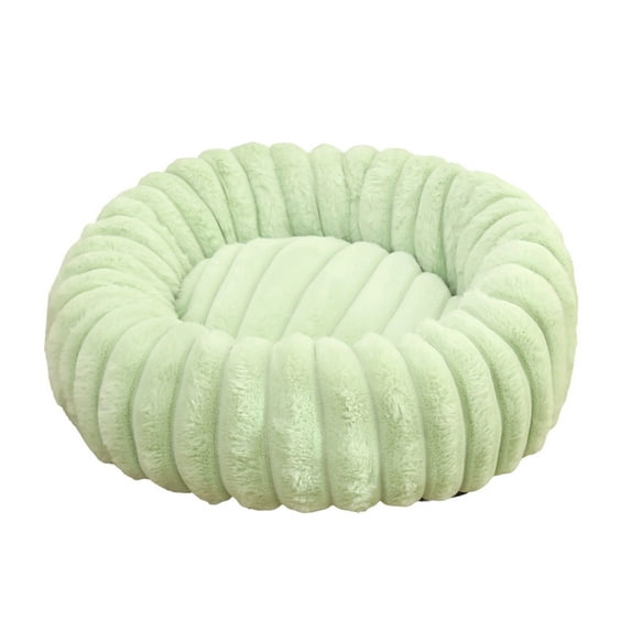 Plush Pet Bed - High Grams Straight Strip Rabbits Design - Round Cat and Dog Bed - Winter Warm Kennel for Small Pets (15.75in, Mint Green)