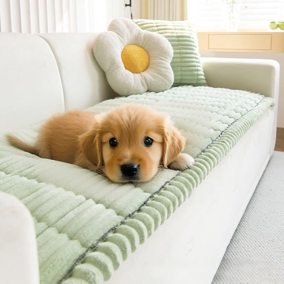 Plush Pet Couch Cover, Ultra-Soft Washable Non-Slip Sofa Protector with Waterproof Lining for Dogs & Cats ﻿
