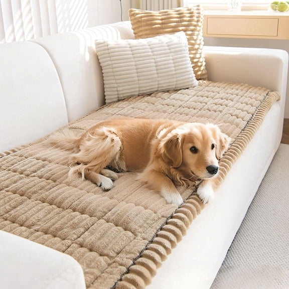 Plush Pet Couch Cover, Ultra-Soft Washable Non-Slip Sofa Protector with Waterproof Lining for Dogs & Cats 