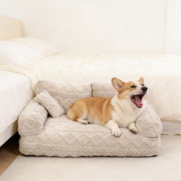 Orthopedic Sofa Style Pet Bed for Dogs and Cats, Supportive Calming Sleeping Bed with Removable Washable Cover, Non-Slip Cozy Plush Pet Couch Bed for Small Medium Pets Living Room Bedroom