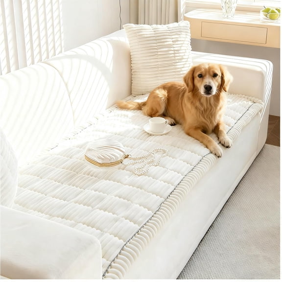 Plush Pet Sofa Cushion Protector, Washable Non Slip Couch Cover for Dogs, Pet Hair & Scratch Resistant Furniture Slipcover for Indoor Sofa