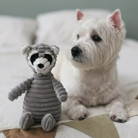 Plush Pet Toy Squeaky Raccoon Soft Interactive Toy for Dogs and Cats, Cute Design with Fun Squeaky Sound, Soft Fabric for Pet Comfort, Easy Clean Suitable for Indoor Play with Small Medium Pets