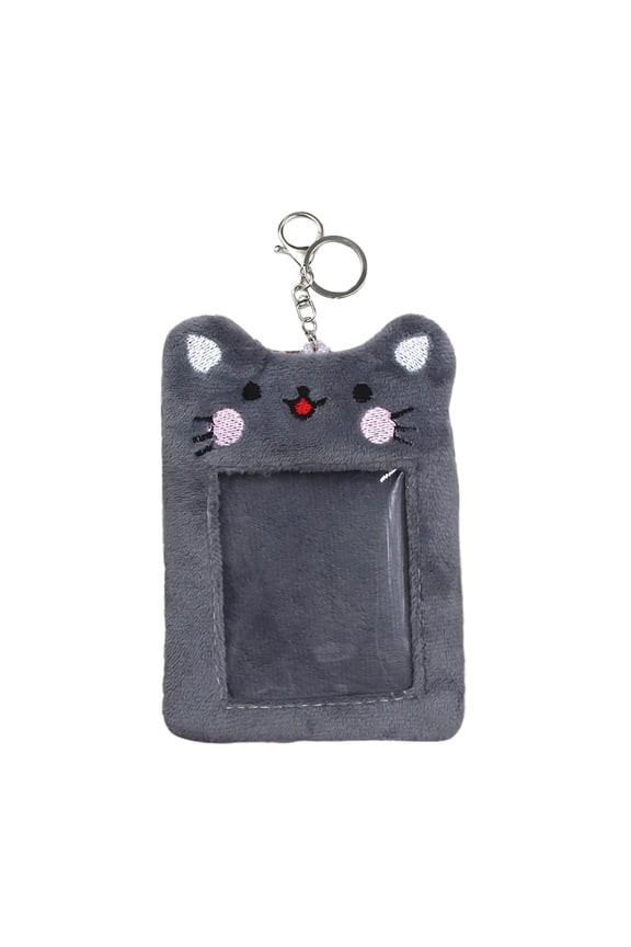 Plush Photocard Holder Keychain, Cute Cartoon Bear & Kitten Soft Fluffy Card Sleeve, ID Bank Credit Card Protector, Plushie Keychain for Fans, Collectors, and Gift-Giving