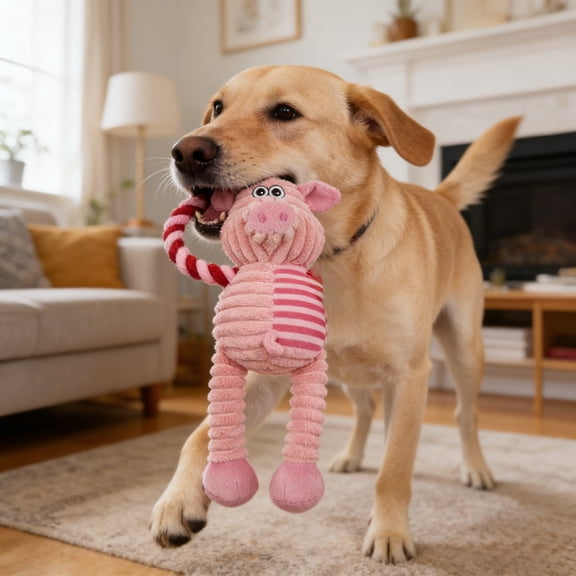 Plush Pig Dog Chew Toy 12.2" Interactive Squeaky Dispensing Puzzle Toy Wear Resistant Boredom Relief Plaything for Small Medium Large Dogs