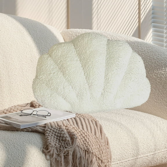 Plush Pillow 13.78x9.84x1.18" White Flock Shells Throw Pillow Sofa Cushion for Home Office Decor(1Pcs) NCHKUN