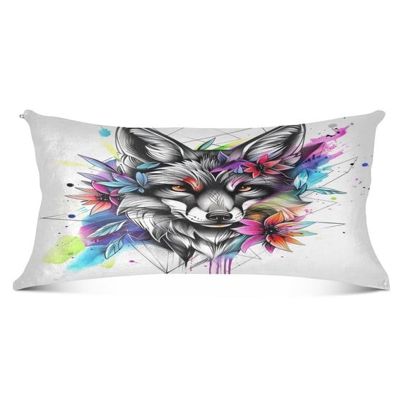 Plush Pillow Cases Body Size Ultra Soft Warm Pillowcases with Zipper Fox Head with Flower 20"x54"