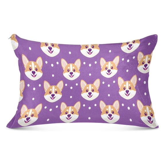 Plush Pillow Cases King Size Ultra Soft Warm Pillowcases with Zipper Corgi Dog Faces 20"x40"