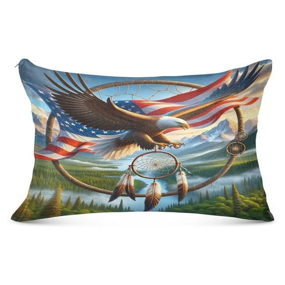 Plush Pillow Cases King Size Ultra Soft Warm Pillowcases with Zipper Eagle American Flag Mountains 20"x40"