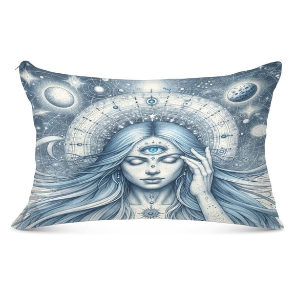 Plush Pillow Cases King Size Ultra Soft Warm Pillowcases with Zipper Woman with Third Eye and Planet 20"x40"